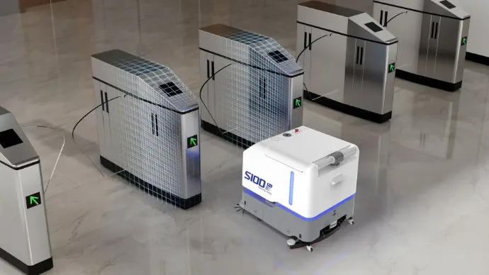 S100 Pro cleaning robot  automatically opens gates